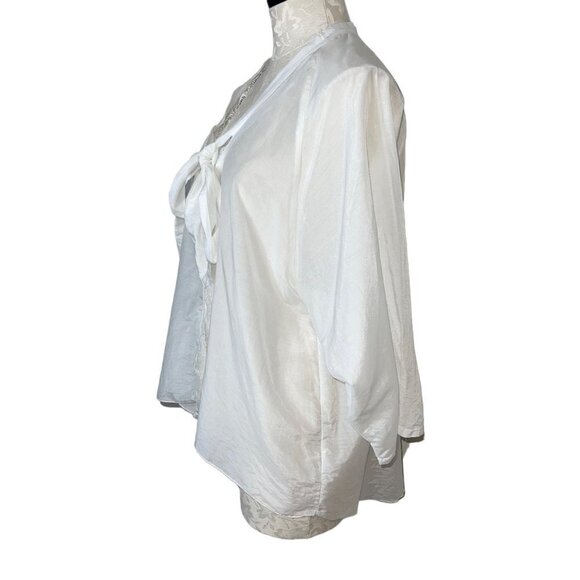 SAGA Womens Blouse Size Large Lace Trim Semi Sheer Cotton Button Front - Picture 2 of 12